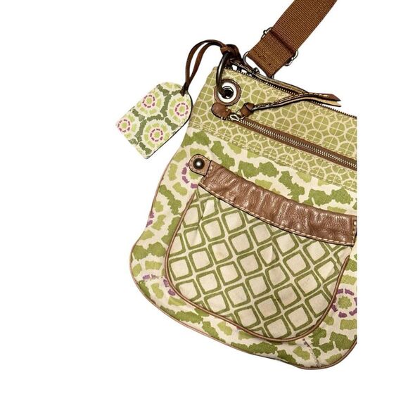 Spacious Fossil Purse‎ Canvas & Leather Trim Messenger Green with Brass headwear - Picture 2 of 16